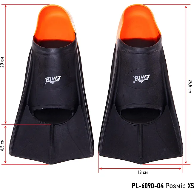 Короткие ласты для тренировок
 CIMA PL-6090-04
 30-44 (Черный-оранжевый)