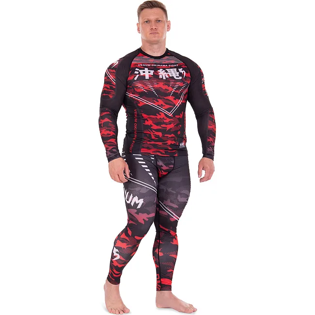 Костюм компресійний чоловічий рашгард лонгслів та штани VENUM
 OKINAWA 9504-9604 XXS
-XXL (Чорний-червоний)