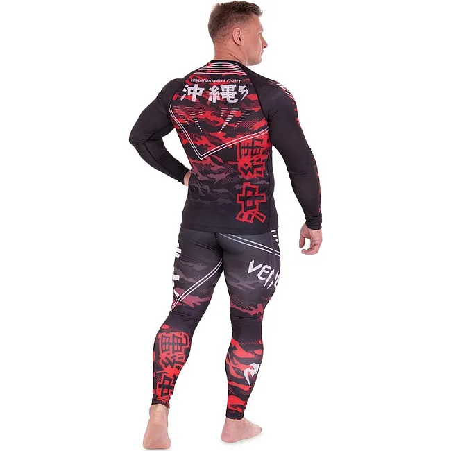 Костюм компресійний чоловічий рашгард лонгслів та штани VENUM
 OKINAWA 9504-9604 XXS
-XXL (Чорний-червоний)