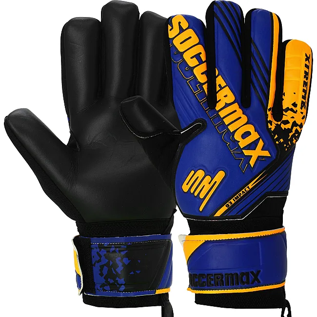 Вратарские перчатки профессиональные с защитой пальцев SOCCERMAX GK-4316 7-11 (Синий-оранжевый)