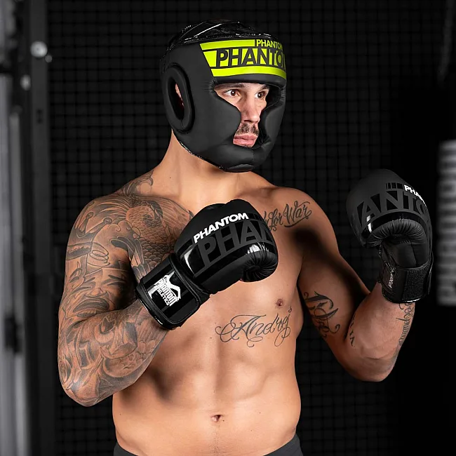 Шлем для бокса PHANTOM APEX Full Face Neon One Size Black/Yellow (капа в подарок)