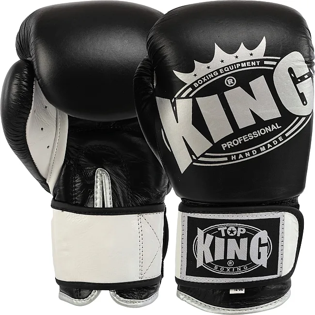 Перчатки для бокса кожа TOP KING TK0363 (Черный-серебряный)