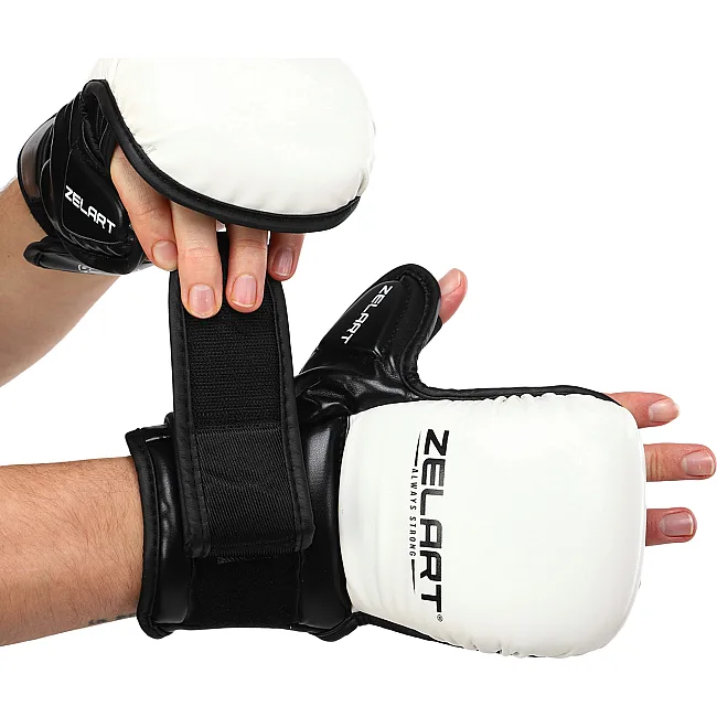 Перчатки Крабы спаринговые для MMA ZELART BO-4612 (Белый-черный)