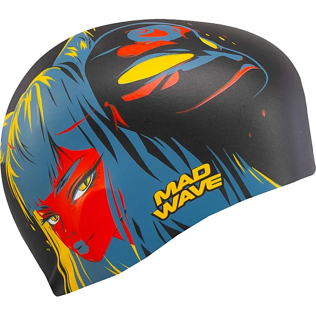 Шапочка для бассейна силиконовая для взрослых MADWAVE Kitsune M057425 (Черный)