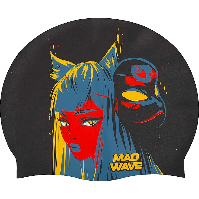 Шапочка для бассейна силиконовая для взрослых MADWAVE Kitsune M057425 (Черный)