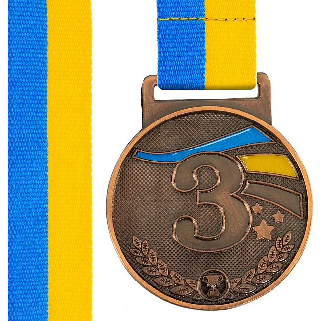 Медаль спортивная с лентой SP-SPORT UKRAINE с украинской символикой C-6837 ø5см (Бронзовый)