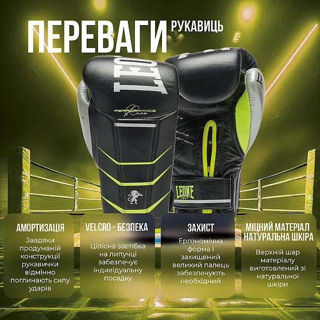 Боксерские перчатки Leone GN110F REVO FLUO Black (бинты 4 м. в комплекте)