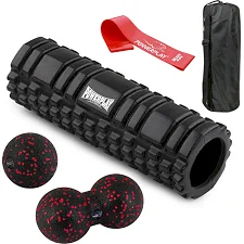 Набір для масажу та йоги PowerPlay PP_4097 (Ролик 30*10 + 2-ва мячі) Black + резинка 11 кг.