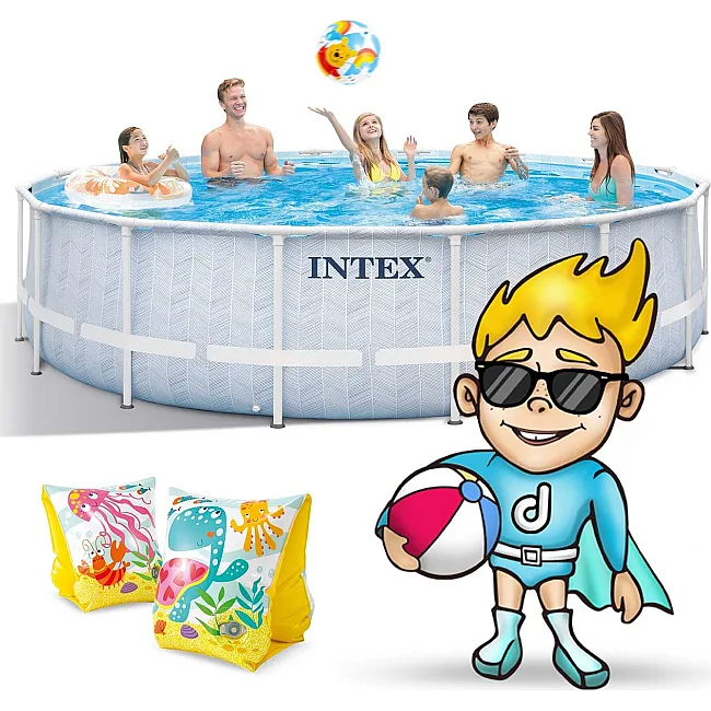 Бассейн каркасный 17в1 INTEX 26746, 488 х 122 см, бело-синий