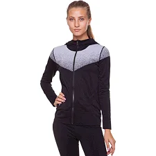 Спортивная кофта женская на молнии с капюшоном V&X FI-6938 (Черный-серый)