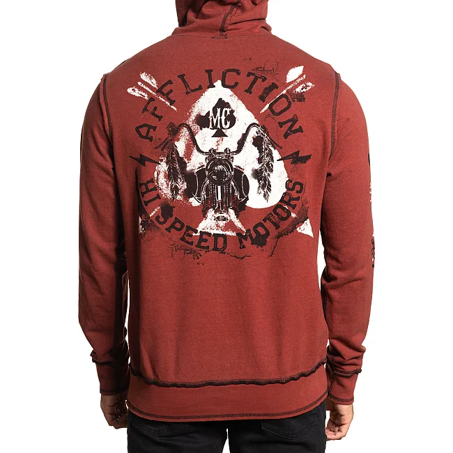 Толстовка мужская AFFLICTION Concrete Rev.Zip Black Red Ochre