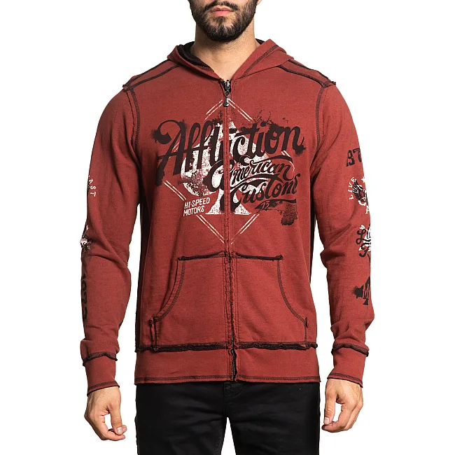 Толстовка мужская AFFLICTION Concrete Rev.Zip Black Red Ochre