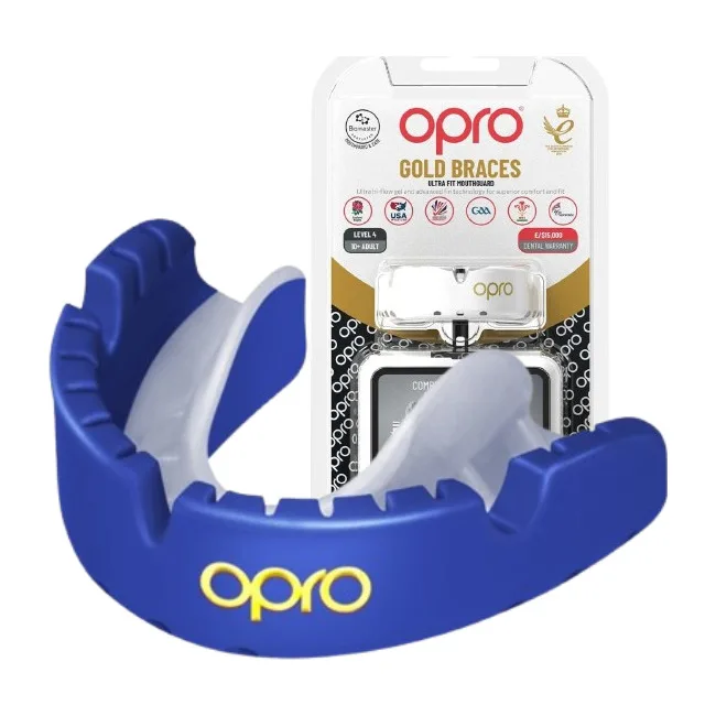 Капа для бокса OPRO Gold Braces под брекеты взрослая (возраст 11+) Dark Blue/Pearl (art.102506002)