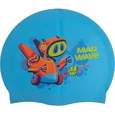 Шапочка для бассейна силиконовая юниорская MADWAVE Junior MAD BOT M057915 (Голубой)