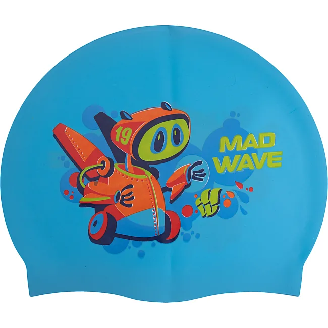 Шапочка для бассейна силиконовая юниорская MADWAVE Junior MAD BOT M057915 (Голубой)