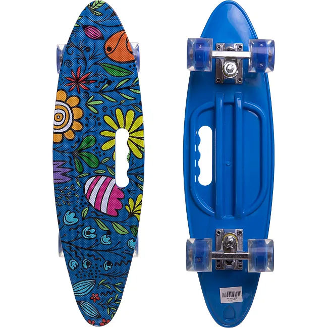 Пенни борд Penny Board круизер пластиковый со светящимися колесами и ручкой для переноски 24