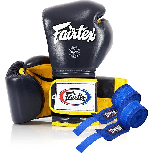 Боксерські рукавиці Fairtex BGV9 Mexican Blue/Yellow (бинти в комплекті)