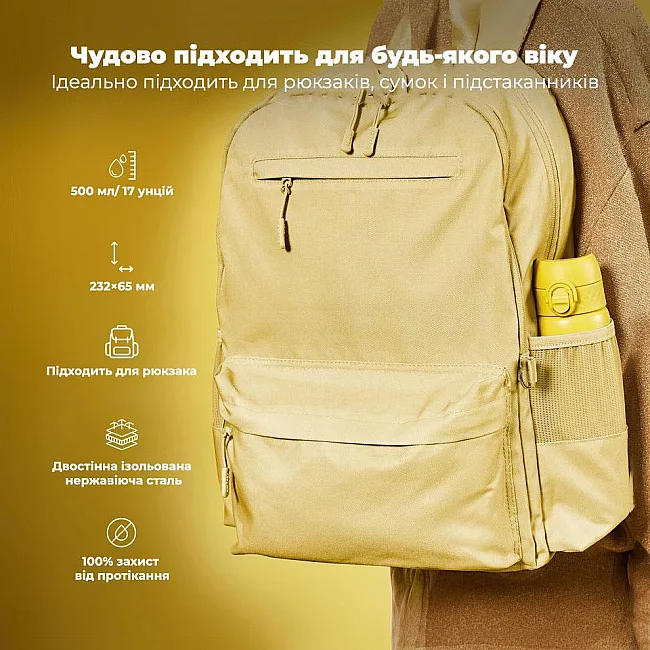 Бутылка для воды металлическая вакуумная ION8 500 мл. Vacuum Insulated, Yellow