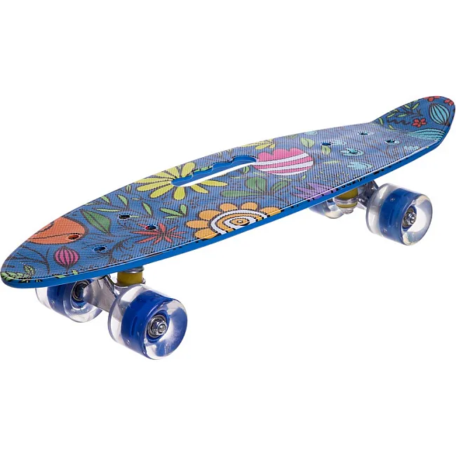 Пенни борд Penny Board круизер пластиковый со светящимися колесами и ручкой для переноски 24