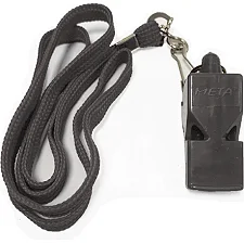 Свисток арбитра пластиковый со шнурком META Whistle plastic classic with lanyard черный OFSM