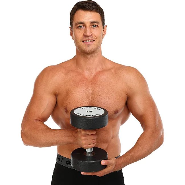 Распродажа! Гантель профессиональная с полиуретановым покрытием TECHNOGYM TG-1834-15 1шт 15кг