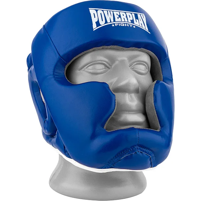 Тренировочный шлем для бокса POWERPLAY 3068 PU+Amara Сине-Белый