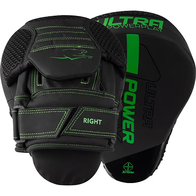 Лапи боксерські PowerPlay 3044 Pro Carbon Ultra Series Чорно-Зеленіі PU 