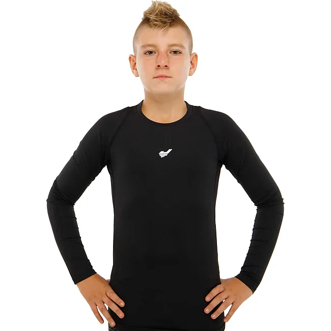 Костюм компрессионный детский рашгард лонгслив и штаны JASON K-920 22-30 5-14лет (Черный)