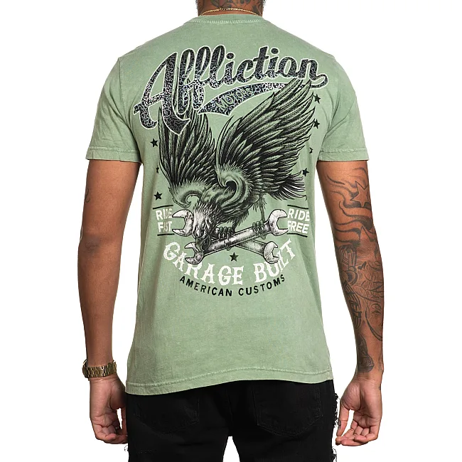 Футболка мужская AFFLICTION AC Born Free Oil Green Lava Wash
