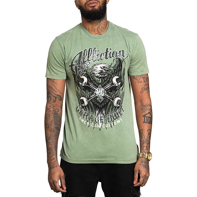 Футболка мужская AFFLICTION AC Born Free Oil Green Lava Wash