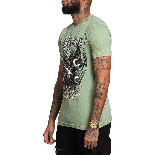 Футболка мужская AFFLICTION AC Born Free Oil Green Lava Wash