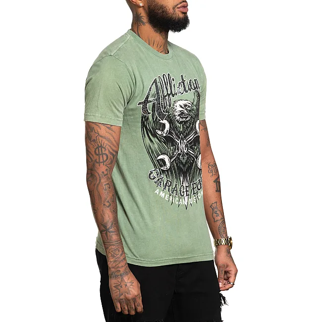 Футболка мужская AFFLICTION AC Born Free Oil Green Lava Wash