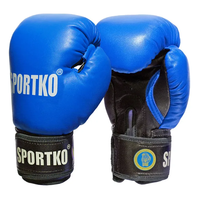 Перчатки боксерские кожаные SportKO PK1 размер 12 унций, синие