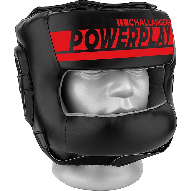 Боксерский шлем тренировочный PowerPlay 3067 Challanger с бампером PU+Amara Красный