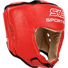 Боксерский шлем профессиональный открытый кожаный ФБУ SPORTKO ОК1 SP-4706 (Красный)