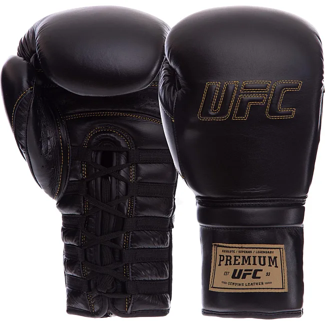 Боксерские перчатки
 на шнуровке кожаные UFC PRO Prem Lace Up UHK-75046 16унций