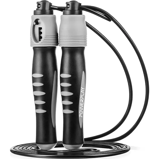 Скакалка со счетчиком PowerPlay 4215 Jump Rope With Counter Черно/Сера 2.75 см.