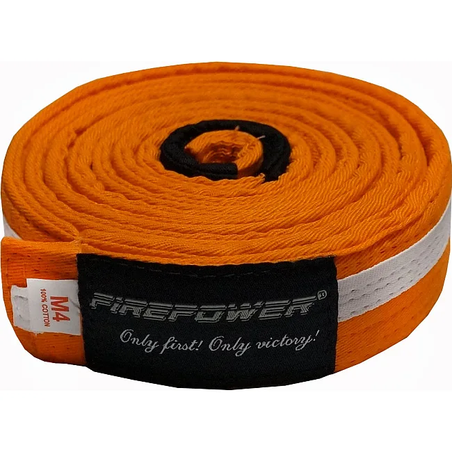 Пояс детский для Бразильского Джиу-Джитсу Firepower Classic Light Оранжевый с белой полосой
