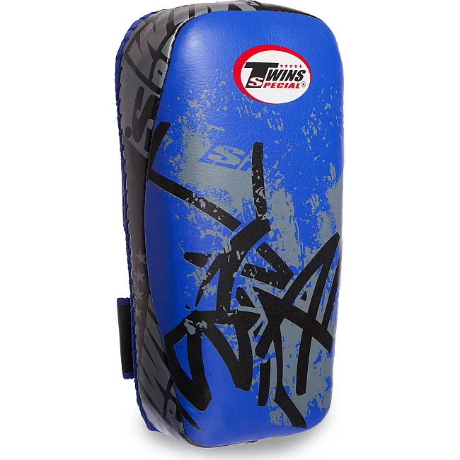 Тай-пэд ударный для Муай Тай прямой с ремнями и ручкой кожа TWINS FKPL2-38-L 41х21х11см 1шт (Синий)