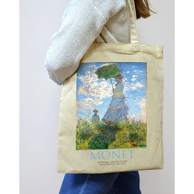 Экошопер BookOpt ВК4087 MONET Женщина с бежевым зонтиком.