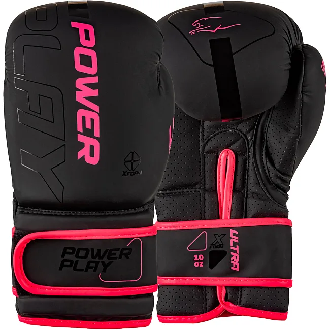 Боксерские перчатки PowerPlay 3024 Ultra Mat Черно-Розовые