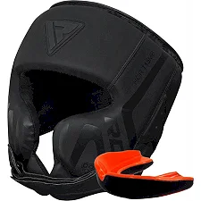 Боксерский шлем RDX T15 Noir Cheek Protector Matte Black (капа в комплекте)