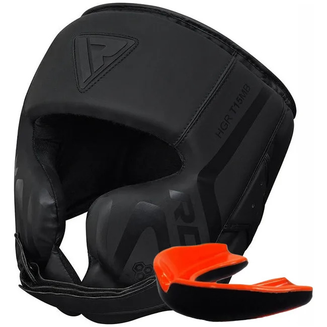 Боксерський шолом RDX T15 Noir Cheek Protector Matte Black (капа у комплекті)