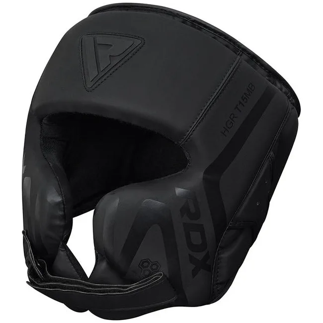 Боксерський шолом RDX T15 Noir Cheek Protector Matte Black (капа у комплекті)
