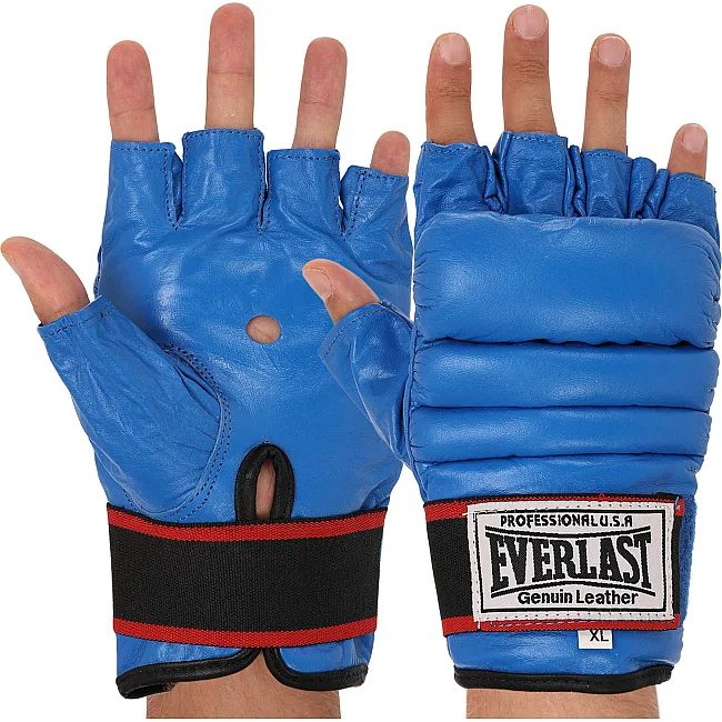 Распродажа! Перчатки снарядные шингарты кожаные с манжетом EVERLAST VL-01045 (Синий)