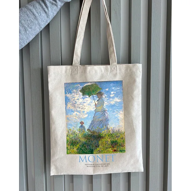 Экошопер BookOpt ВК4087 MONET Женщина с бежевым зонтиком.