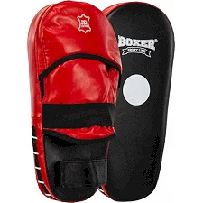 Лапа боксерская прямая тренировочная удлиненная кожа BOXER 2007-01 40х21х4,5см 2штуки (Черный-красный)