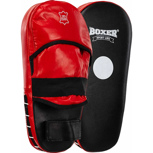 Лапа боксерская прямая тренировочная удлиненная кожа BOXER 2007-01 40х21х4,5см 2штуки (Черный-красный)