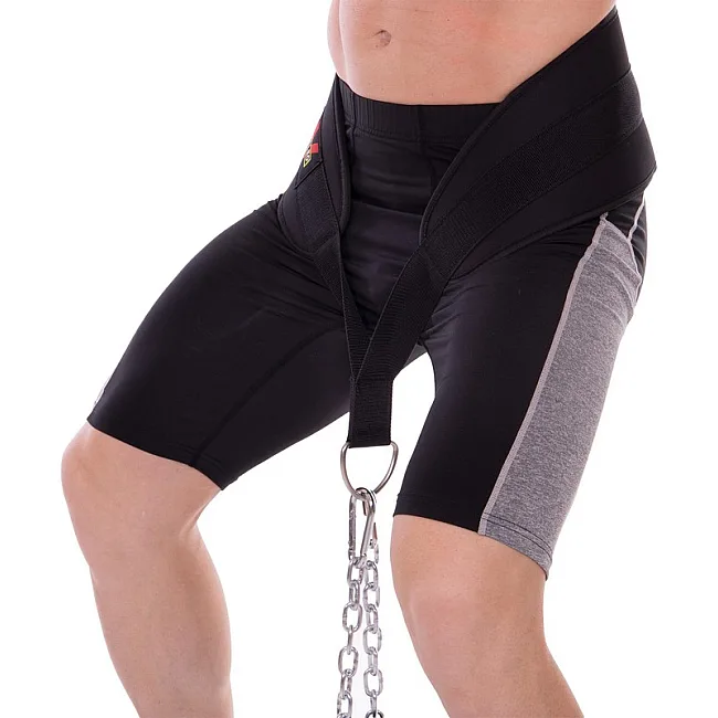 Пояс атлетический для отягощения текстильный с цепью и карабином VALEO Dipping Belt TA-4422 спинка-17см