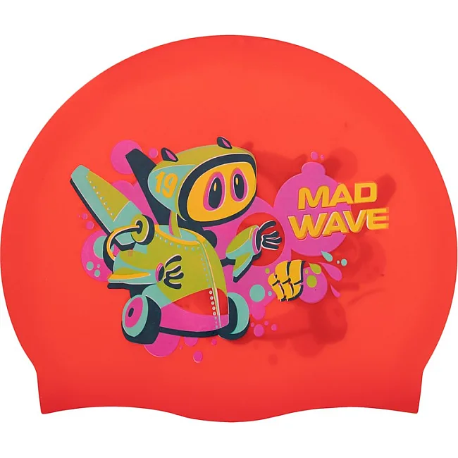 Шапочка для бассейна силиконовая юниорская MADWAVE Junior MAD BOT M057915 (Красный)